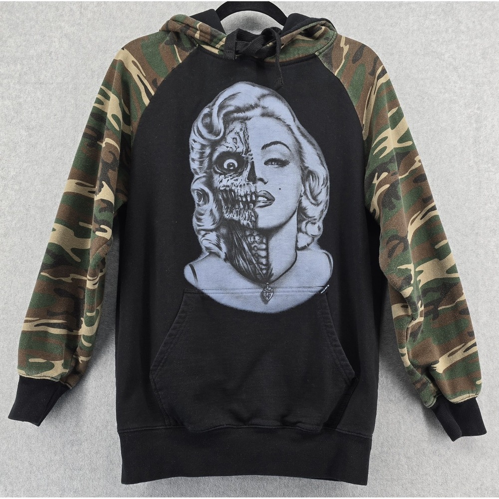 Marilyn Monroe Hoodie Sweatshirt Adult M Black Camo Skull Skate Grunge Tattoo